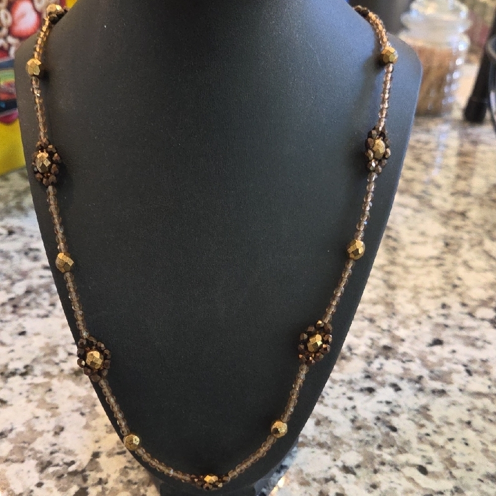 Robert Rose Gold and Brown Beaded Necklace